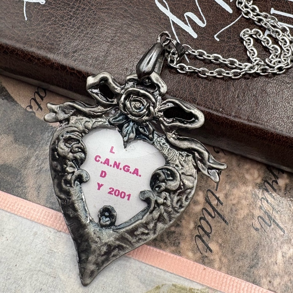 Y2K 2001 Gothic Heart Rose Pendant Brooch Romantic Goth Whimsigoth Necklace